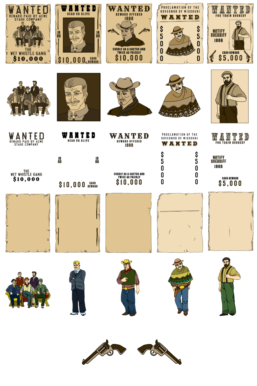 Wild West COLOR Wanted Posters