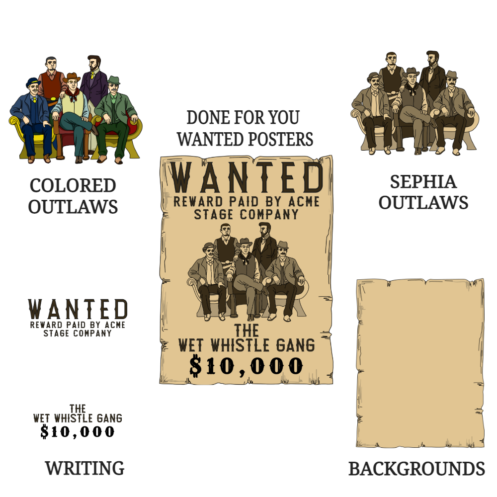 Wild West COLOR Main Wanted Posters