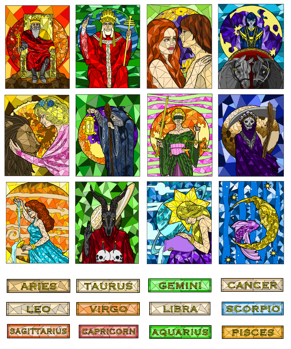 Zodiac Tome Stained Glass Color Elements