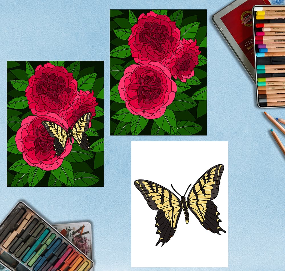 Colored Flowers with butterfly