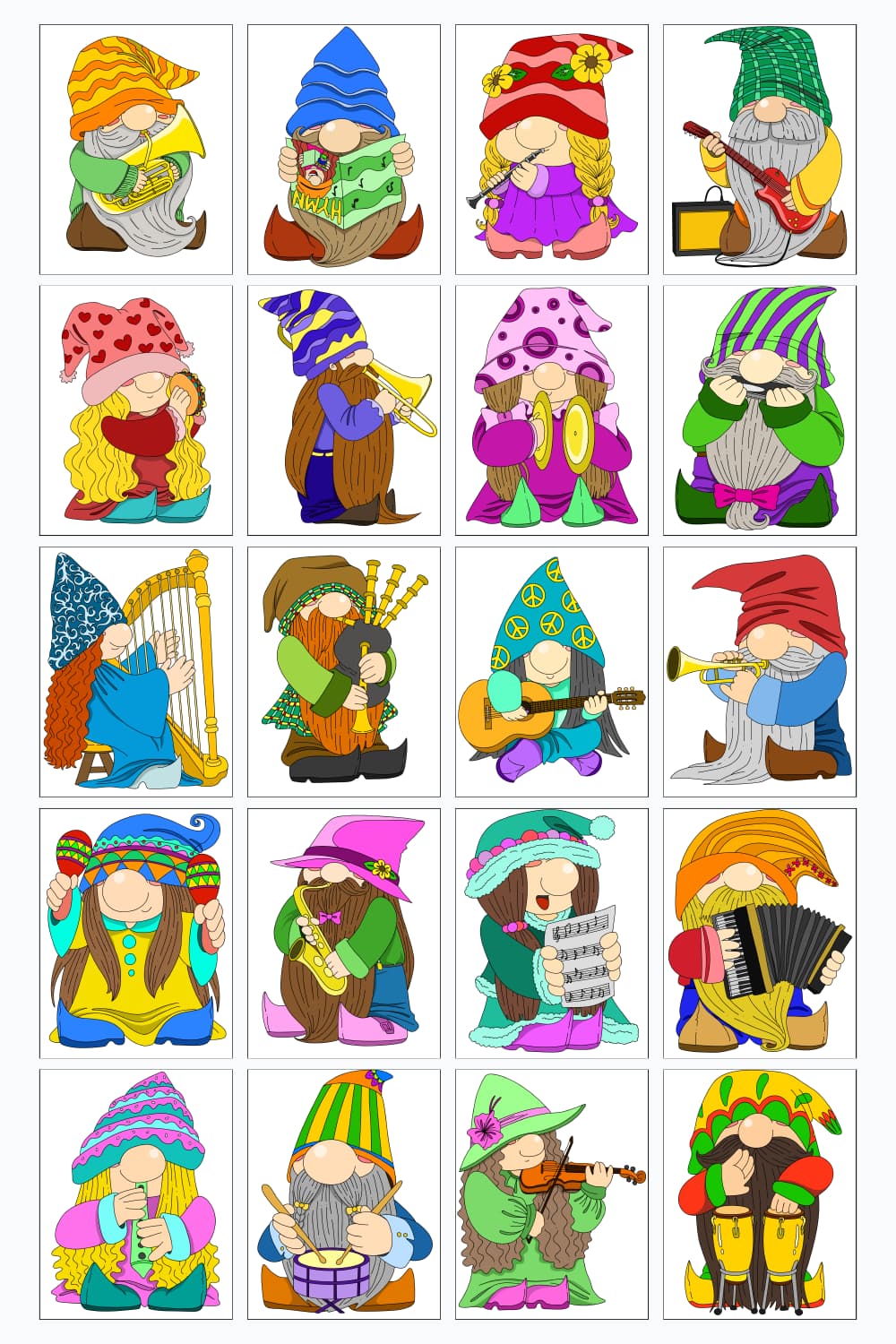 Musical Gnomes colored characters