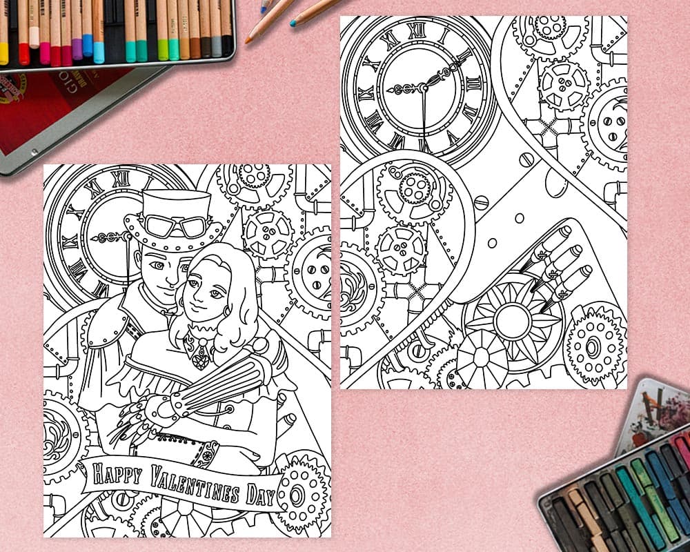 Steampunk Valentine Coloring